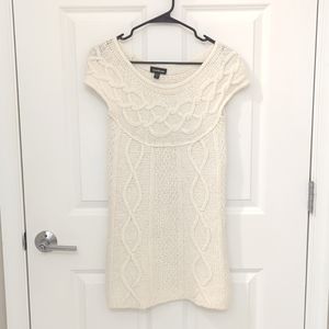 White Cable Knit XS Women's mini sweater dress cap sleeves